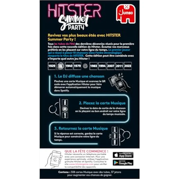 Hitster Sommerparty, Brettspiel für Erwachsene mit 308 Musikkarten, für 2 bis 10 Spieler ab 16 Jahren, chronologische Musikrätsel und QR-Code für Spotify – Bild 4