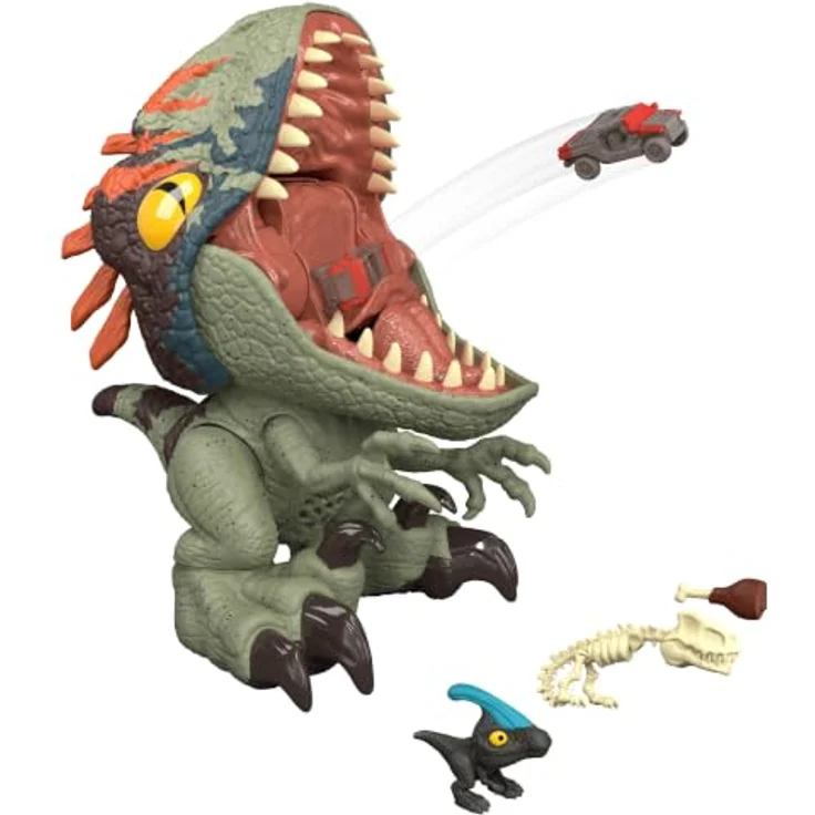 Mattel Jurassic World Dino-Attacke Velociraptor-Dinosaurier, interaktiver Fütter- und Ausspuck-Mechanismus, inkl. Zubehör, 4 Jahre, mehrfarbig, Kunststoff – Bild 1