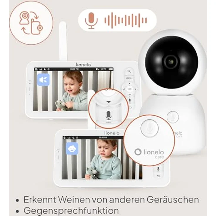 Lionelo Babyline 9.2 AI, Babyphone mit 2K Kamera & 5″ Monitor, Dual-Band-WLAN, KI-Erkennung von Weinen, Bewegungstracking, Temperatur- & Feuchtigkeitssensor, Nachtsicht, App-Steuerung – Bild 5