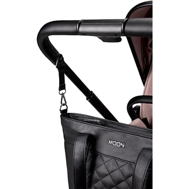 MOON Wickeltasche V-Shape, schwarze Lederoptik, 15 Liter Fassungsvermögen, inklusive Wickelunterlage, isolierter Flaschentasche und Geldbeutel – Bild 4