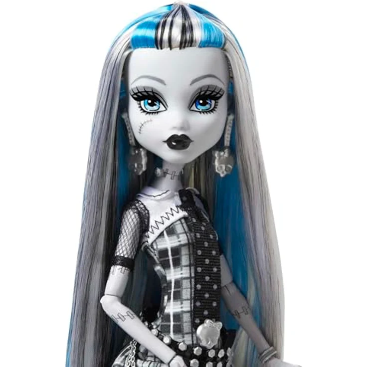 Mattel® Monster High Reel Drama Frankie Stein Anziehpuppe, schwarz-weiß, beweglich mit Hund Watzie und Filmpostern – Bild 2
