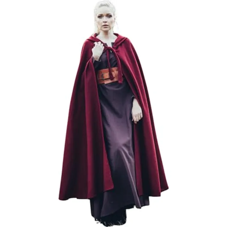 Leonardo Carbone® Unisex Klassischer Mittelalter Umhang Elinor - Schweres Wollgemisch, Wasserabweisend, Rot
