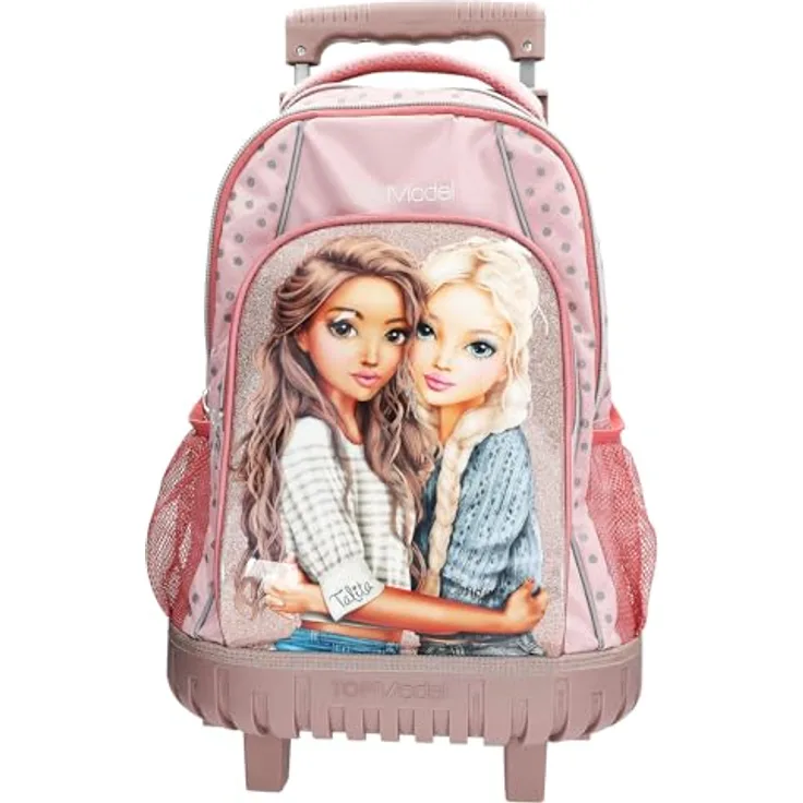 Depesche TOPModel Dots Schulrucksack Trolley, rosa, mit Glitzer, 2 Hauptfächern und Teleskopgriff, ca. 28 Liter Volumen