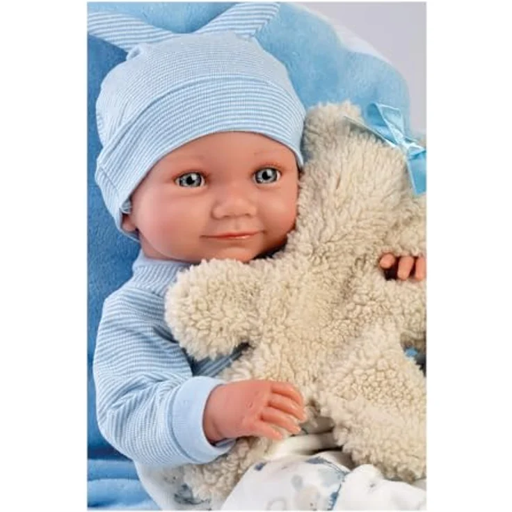 Llorens Babypuppe Nico mit Kissen, blau, 40cm, Made in Europe – Bild 5