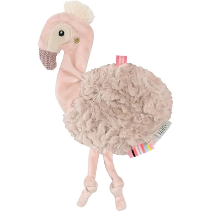 Fehn Greifspielzeug Lazy, Crazy & Pink, Knister-Flamingo aus kuschligen Materialien mit Raschelpapier – Bild 1