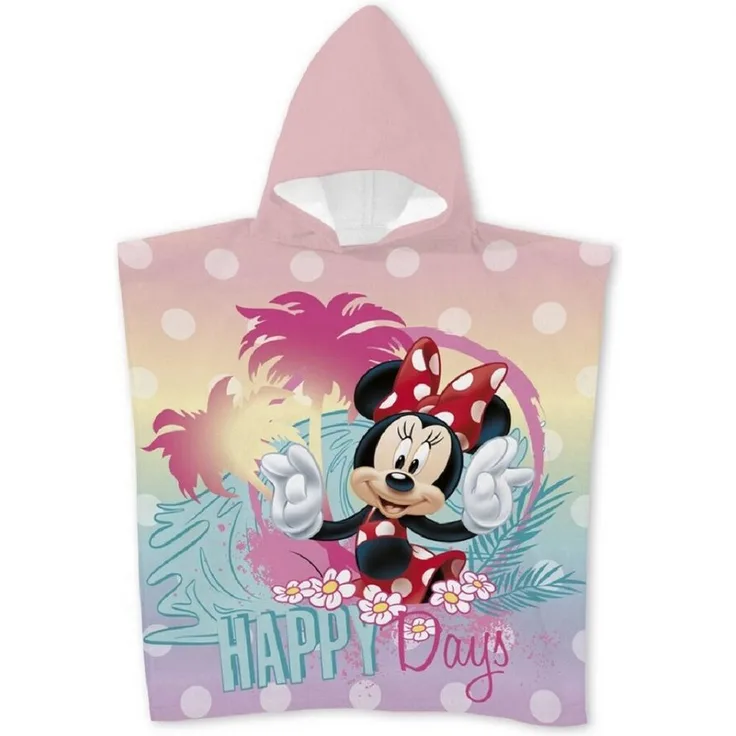 Disney Minnie Mouse Badeponcho, Kapuzenhandtuch für Kinder aus Polyester, 55 x 110 cm, fröhliches Design für Badespaß