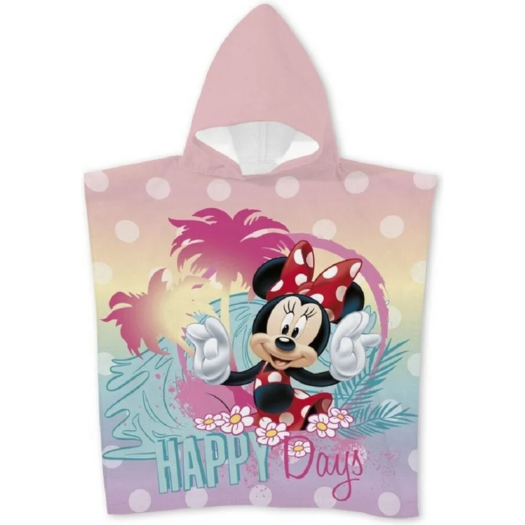 Disney Minnie Mouse Badeponcho, Kapuzenhandtuch für Kinder aus Polyester, 55 x 110 cm, fröhliches Design für Badespaß