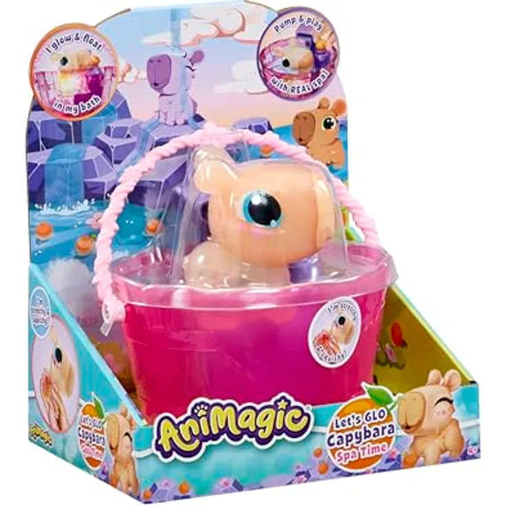 Animagic Let's Glo Capybara - SPA TIME, sensorisches Kinderspielzeug mit Wasser-Aquarium und Mandarinen-Suche, für Kinder ab 4 Jahren, braun
