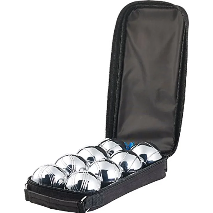 PEARL Boule Kugeln Set, 8 Metall-Kugeln mit Abstandsmesser und Tragetasche, ideal für Garten und Strand