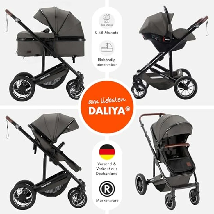 Daliya FLEXI-PRO M 3in1 Kinderwagen & Buggy mit i-Size Babyschale, einhändig abnehmbare Babywanne, großer Einkaufskorb, leicht – Bild 2