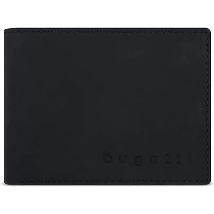 bugatti Luca Portemonnaie mit Klappe und RFID-Schutz, Geldbörse aus echtem Leder, schwarz