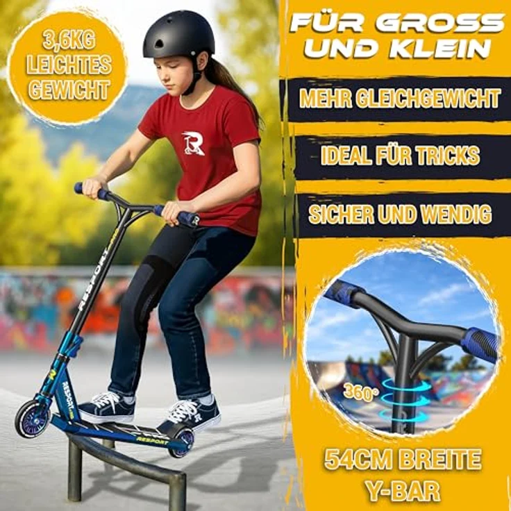 RE:SPORT Revo Pro Stunt Scooter, Profi Stuntroller mit ABEC 9 Kugellagern, 110mm PU Wheels, Y-Bar und Ständer für Kinder & Erwachsene – Bild 6