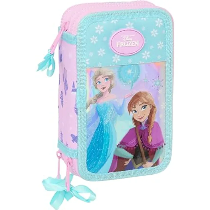 Safta Disney Frozen Federmäppchen, 3-fach gefüllt, Die Eiskönigin, geräumig mit 36 Teilen, strapazierfähiges Polyester, leicht zu reinigen, 1,3 l Fassungsvermögen