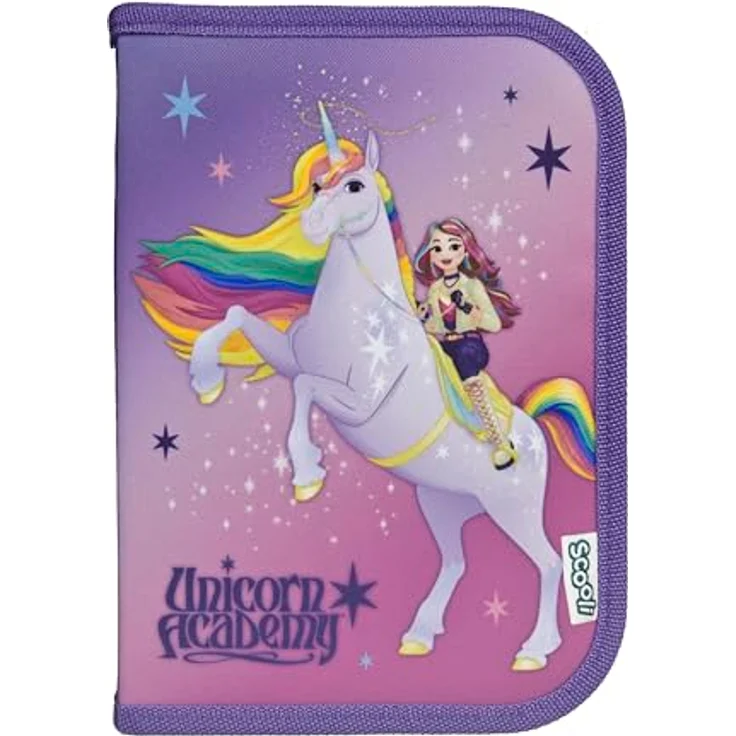 Scooli Gefülltes Schüleretui Unicorn Academy, 14 Buntstifte, 2 Bleistifte, ergonomisches Design, robustes Material, ideal für Schule und Freizeit, ab 6 Jahren – Bild 1