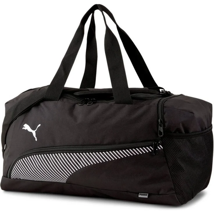 PUMA Sporttasche FUNDAMENTALS SPORTS BAG S, Kindersporttasche mit mehreren Reißverschlussfächern, gepolsterten Trägern und auffälligem PUMA Formstrip, schwarz