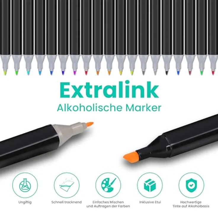 Extralink MARKERY, 80er Set Filzstifte in gemischten Farben (Karmin, Burgund, Blauviolett, Aqua, Mandel, Anthrazit, Chrome, Schwarz, Braun) – Bild 2