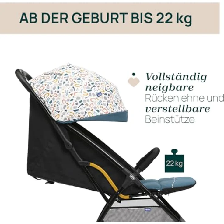 Chicco Glee Kinderwagen, 0-4 Jahre, Automatik- und Kompaktverschluss, Lichtschutzfaktor 50+, Regenschutz, 3-stufig verstellbare Rückenlehne, Beinauflage - Preisvergleich – Bild 4