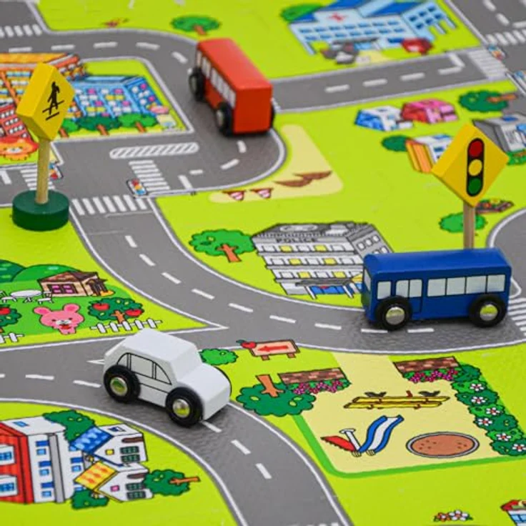 LittleTom 9 Teile Puzzlematte Straße für Kinder - 30x30 Indoor & Outdoor - Spielzeug Autostrasse Puzzle - Spielteppich Straße Spielmatte Auto Kinderteppich - ANTIALLERGENE OBERFLÄCHE – Bild 4
