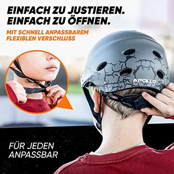Apollo Skaterhelm Herren, Damen und Kinder | Kinderfahrradhelm | Verstellbar | Skateboard, Scooter, BMX Helm Kinder mit Drehrad-Anpassung | für Jungen und Mädchen | Verschiedene Größen und Farben – Bild 4