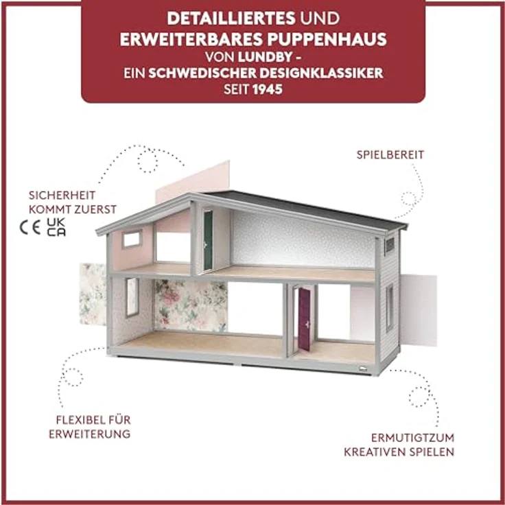 Lundby Puppenhaus – 2-stöckiges Miniatur Haus – Flexibel erweiterbar – Grau-weißes Dollhouse - Preisvergleich – Bild 3