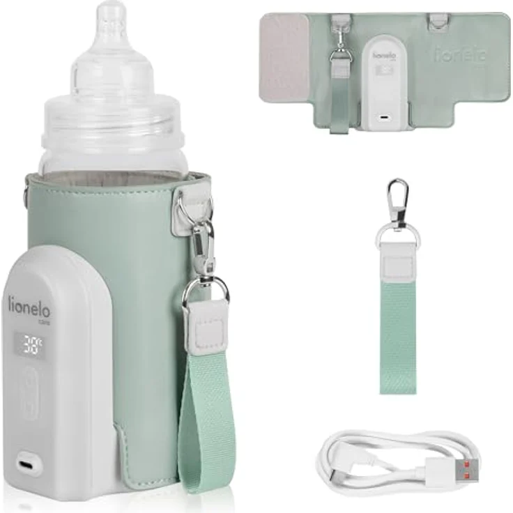 Lionelo Thermup Go Evo Tragbarer Babyflaschenwärmer, 5 Betriebstemperaturen von 38 bis 50o C, USB-C Aufladung, bis zu 9 Stunden Betrieb, LCD Display – Bild 1