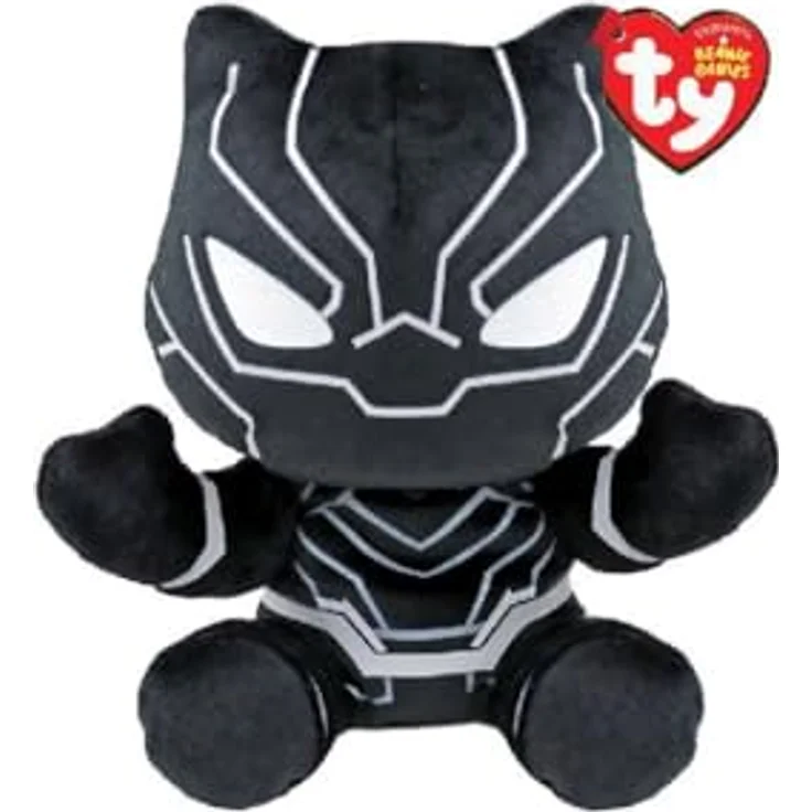 TY Black Panther Marvel Avengers Beanie Babies Regular, Weichplüsch Spielzeug, Kuscheliger Plüschteddy, Schwarz – Bild 1