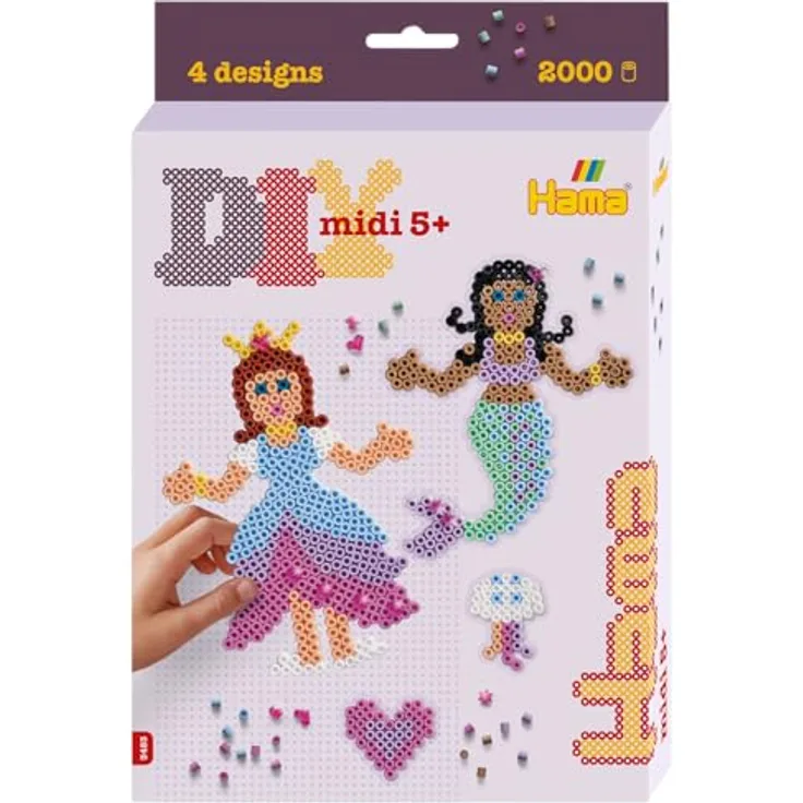 Dan Import Hama Bügelperlen Midi, Prinzessin und Meerjungfrau, 2000 Stück, Bastelset für Kinder