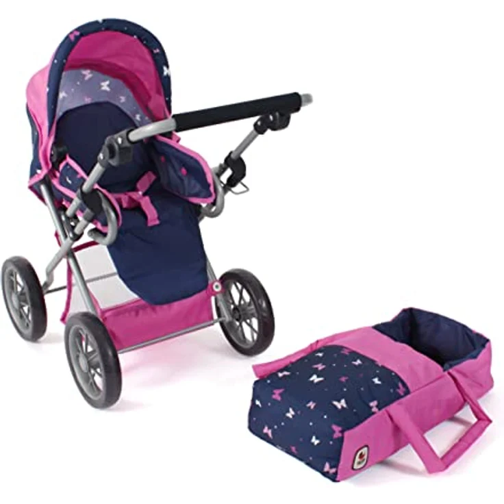 Bayer Chic 2000 - Puppenwagen Leni, 2in1 Kombipuppenwagen mit herausnehmbarer Tragetasche, Butterfly Navy-pink, 560-33, 64 x 37 x 68 cm – Bild 4