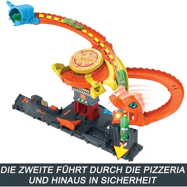 Hot Wheels Autorennbahn City Cobra Slam Pizza Attack, inkl. 1 Spielzeugauto mit spannenden Streckendetails und interaktivem Kobra-Element – Bild 4