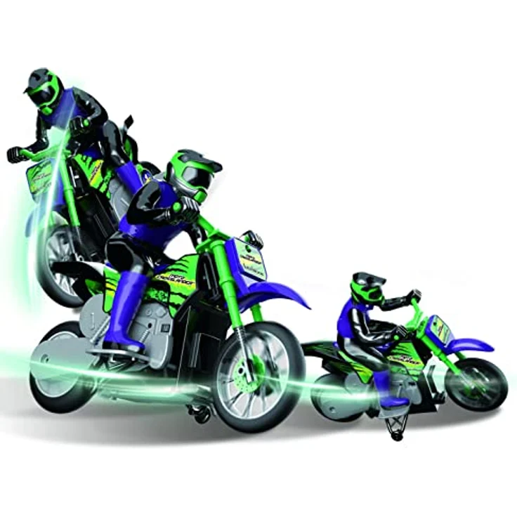 Lexibook, Crosslander® funkferngesteuertes Geländemotorrad, bis zu 12km/h, perfekte Balance, Lichteffekte, verrückte Drifts, schnelle Beschleunigung, ergonomische Fernbedienung, wiederaufladbar, RC18 – Bild 2