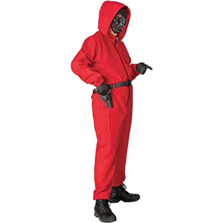 Maskworld Squid Game Aufseher (XL), rotes Kostüm mit Reißverschluss, Funktionalen Taschen und Gürtel – Bild 5