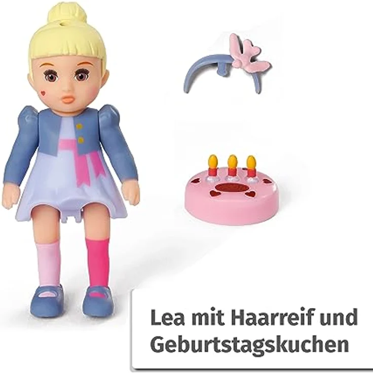 BABY born Minis, Minipuppe mit Geburtstagstisch, Spielset Happy Birthday, 7 cm große Puppe Lea mit Tisch, Kuchen, Torte und Stühlen, 906170, Zapf Creation – Bild 4