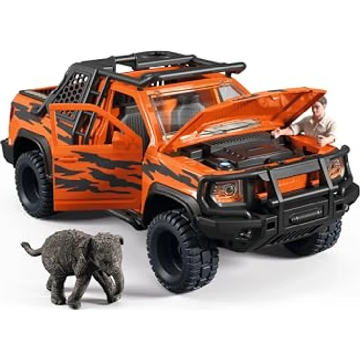 Schleich Abenteuerfahrzeug im Dschungel (42720) Wild Life, mit beweglichem Kran und Tierrettungsnetz, Camouflage Aufkleber, grün – Bild 1