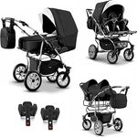 Elcar Zwillingskinderwagen 5 in 1 City Twin inkl. Autositze - 16 Teile - in 19 Farben, mit variabler Montage und Federungen