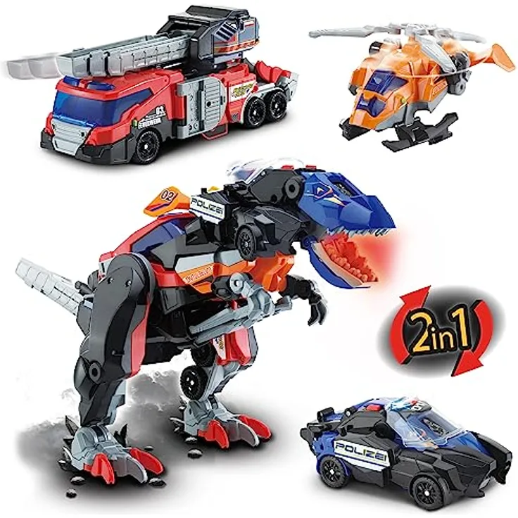VTech Switch and Go Dinos 3-in-1 Super-T-Rex – Dino-Auto-Transformer – 2-in-1 Spielzeug mit Dinostimme, Geräusch- und Lichteffekten – Für Kinder von 3-8 Jahren