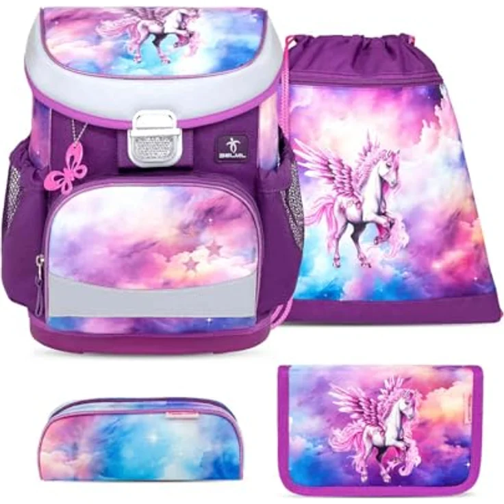 Belmil Mini-Fit Schulranzen Set 4-teilig (405-33/AG/S) (Pegasus) - Leichtgewichtiger Schulranzen für Erstklässler mit reflektierenden Elementen – Bild 1