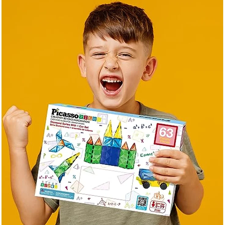 PicassoTiles Magnetische Bausteine in Diamantform, 63 Stück – Fliesenblöcke mit Auto und LKW – Set d – Bild 4