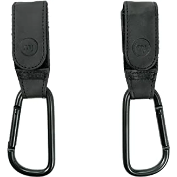 my junior® My Hooks Kinderwagen Haken | veganes Leder | belastbar bis 10kg | 2er Pack | universelle Passform mit Klettverschluss - Black