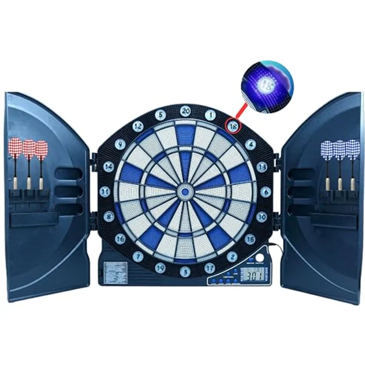 BEST SPORTING Dartscheibe elektronisch Cambridge I LED-Anzeigen, 6 Dartpfeile & 24 Ersatzspitzen, Dartboard Kabinett, offizielle Turniermaße, 33 Spiele mit 86 Varianten – Bild 1