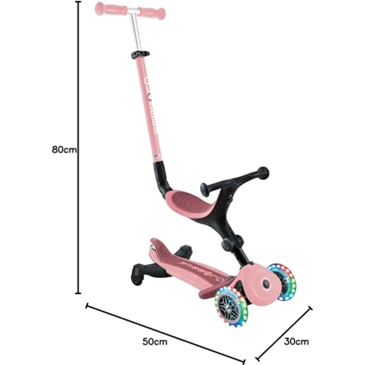Globber Go Up Active 360 Grad Evolutionärer Roller mit Sitz, Beleuchtung & Lichtern für Kleinkinder ab 15 Monaten, Pastellrosa – Bild 10