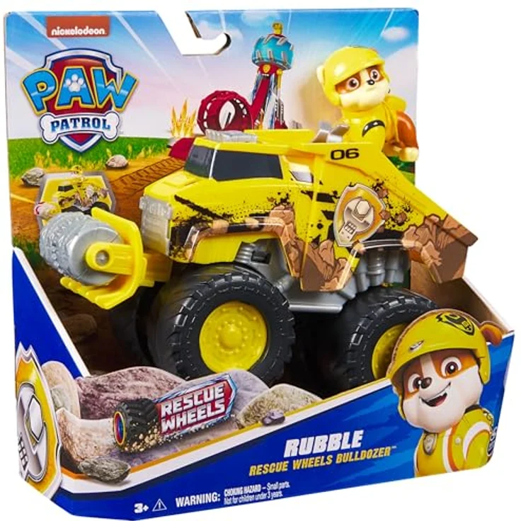 Paw Patrol Rubble’s Bulldozer, Spielzeugauto mit ausfahrbarer Pflugwalze und Rubble-Figur im Rescue Wheels Look – Bild 6
