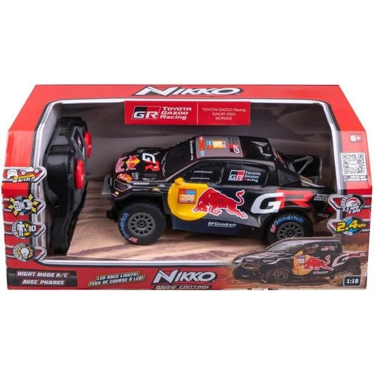 Nikko Toyota GR Dakar #206, Ferngesteuertes Auto im Maßstab 1:18 mit LED-Rennlichtern und 2,4 GHz Präzisionscontroller
