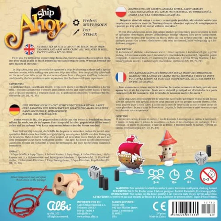 albi ALBI Ship Ahoy, Kinderspiel für 2-4 Spieler mit Holzkanone und Strategieelementen – Bild 2
