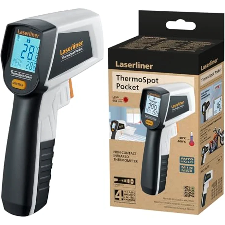 LASERLINER ThermoSpot Pocket, Infrarot-Thermometer mit Ziellaser und automatischer Speicherung, recyceltes Gehäuse – Bild 1