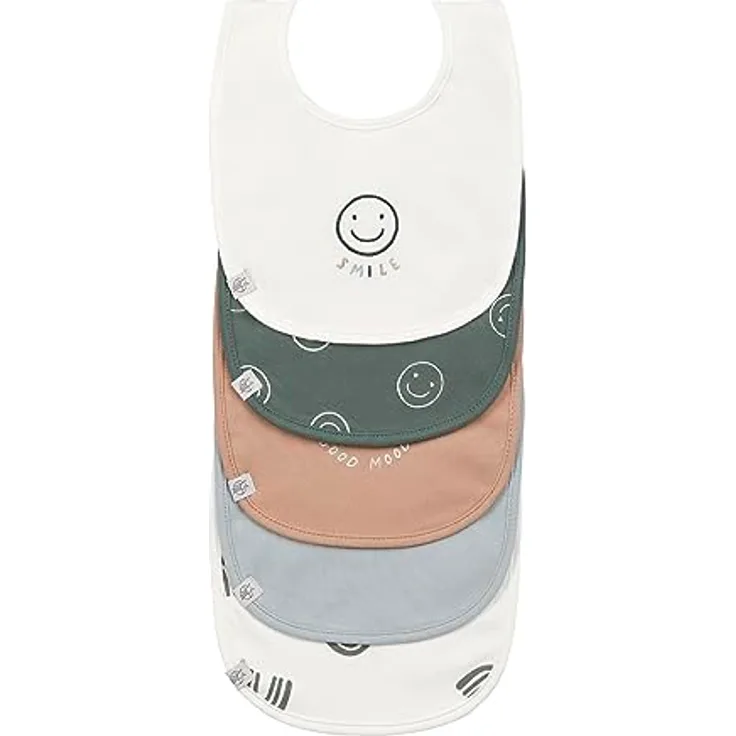LÄSSIG Baby Kleinkind Lätzchen Set (5 St.) Klettverschluss Baumwolle wasserdicht/Value Pack Bib Tiny Smile