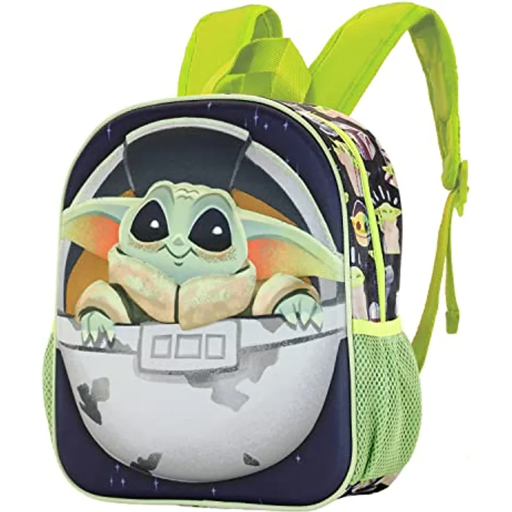 Star Wars The Mandalorian Tour-Kleiner 3D Rucksack, Mehrfarbig, 26 x 31 cm, Kapazität 8,5 L - Vorschulrucksack mit 3D-Frontrelief, Hauptfach mit Reißverschluss, Innenfutter, Zwei seitliche Netztaschen