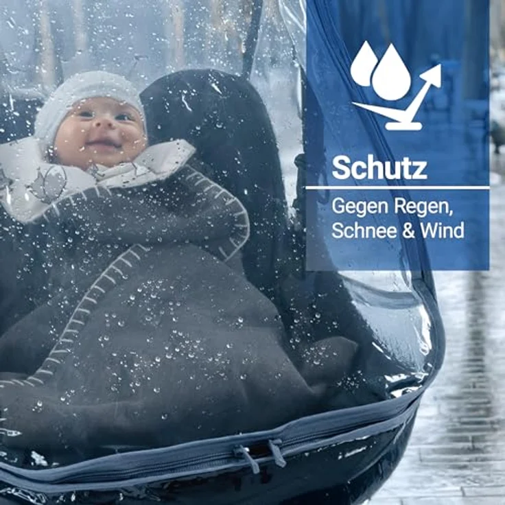 Zamboo Kinderwagen-Regenschutzhülle Universal, Regenschutz für Babyschalen / Maxi-Cosi mit Reißverschluss und integrierter Belüftung – Bild 2