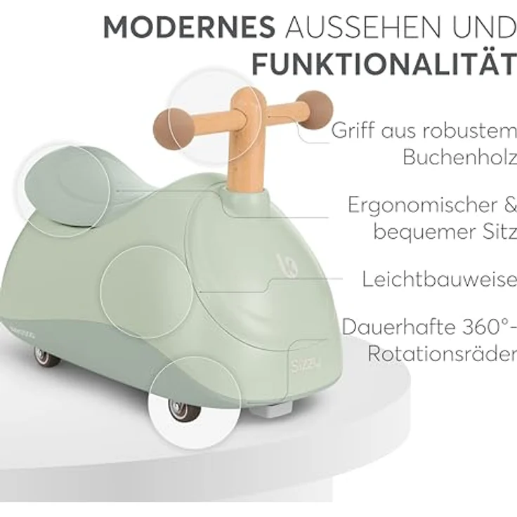 KikkaBoo SIZZY Baby Aufsitzfahrzeug ab 1 Jahr, Rutschauto ohne Pedale, multidirektional, mit ergonomischem Sitz und Griffen, in Minze – Bild 5