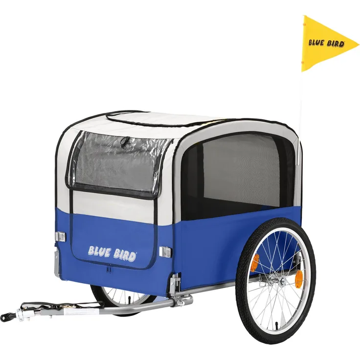 Blue Bird Hundeanhänger 20", Fahrrad Hundewagen mit Stahllaufrädern und Luftbereifung, blau hellgrau, faltbar, bis 40 kg belastbar