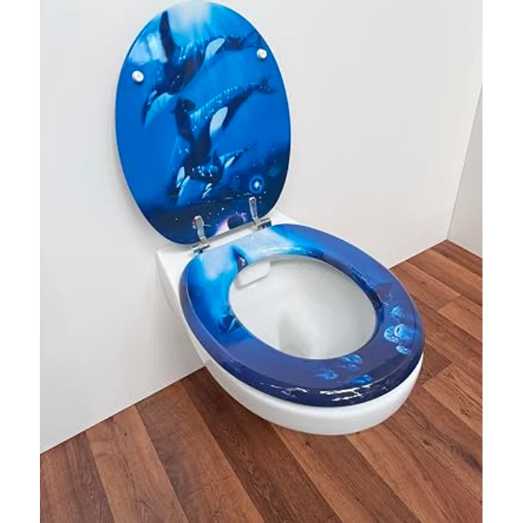 ADOB WC Sitz Klobrille Toilettendeckel Wale, stabiler Holzkern, verstellbare Metallscharniere, universalpassend, 87337 – Bild 3